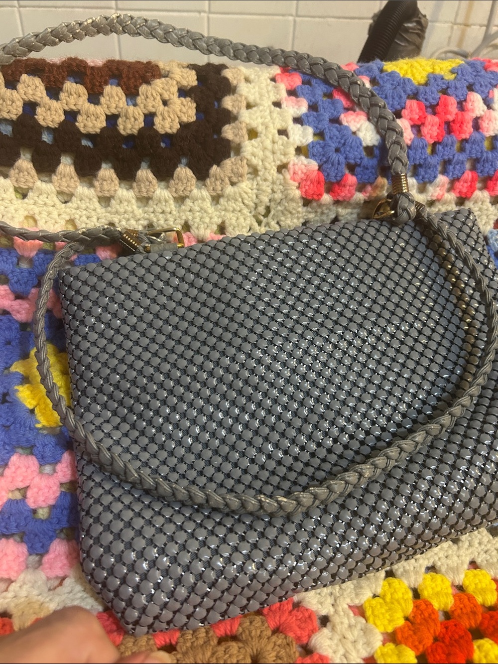 Woven Metallic Gray Shoulder Bag - Stylish Everyday Carry